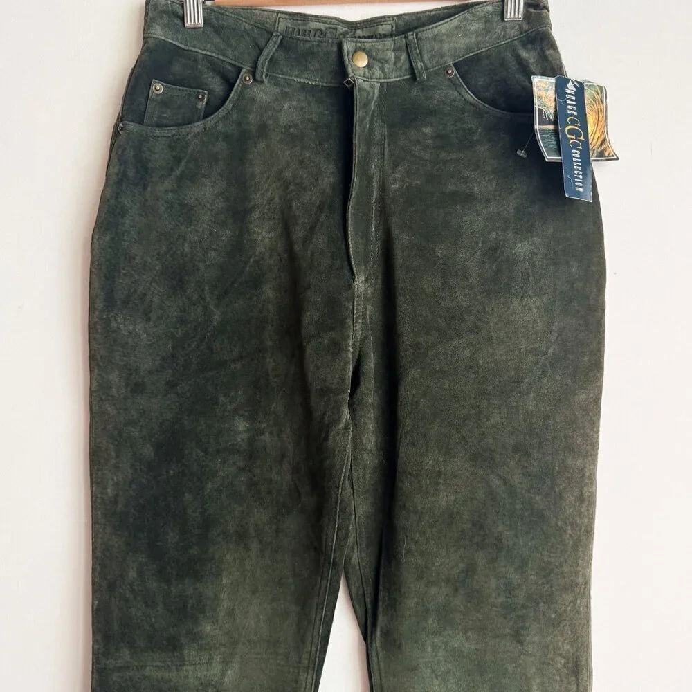 Vintage Nuage Deadstock Washable Suede Olive Green High Waist Pants 12